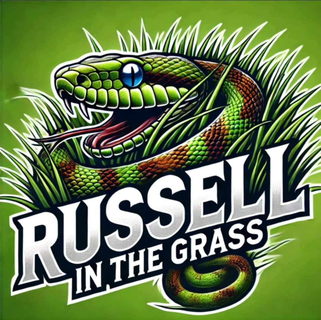 Russell In The Grass snake and grass logo
